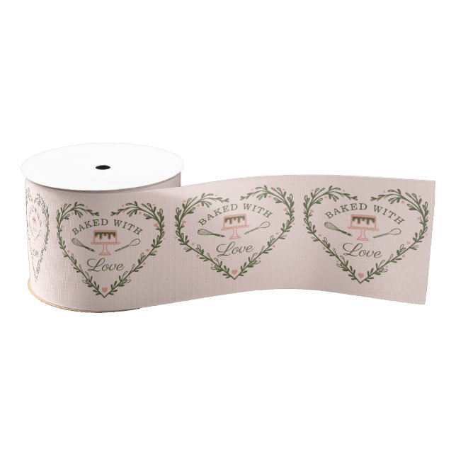 Baked With Love Cake Business Bakery Whisk & Cake Grosgrain Ribbon (Spool)