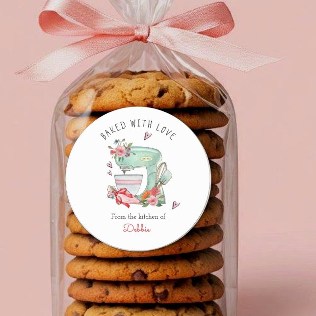 Baked with Love Cake Mixer watercolor  Classic Round Sticker (Creator Uploaded)