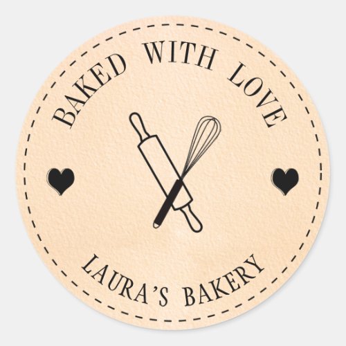 Baked with Love Cake Rolling Pin Whisk Classic Round Sticker