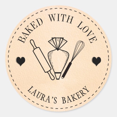 Baked with Love Cake Rolling Pin Whisk Piping Bag Classic Round Sticker