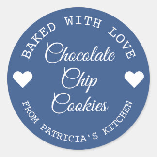 Baked With Love Choco Cookies Blue And White  Classic Round Sticker