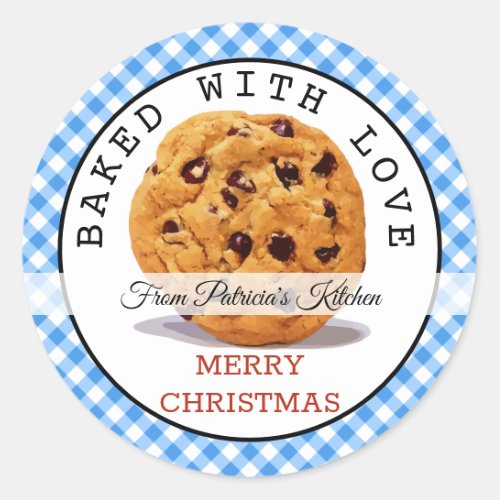 Baked With love Christmas Cookies Blue Gingham Classic Round Sticker