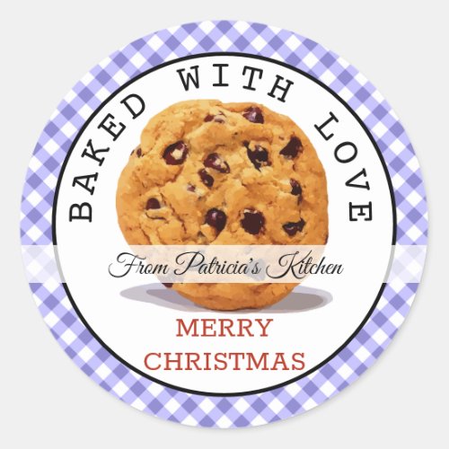 Baked With love Christmas Cookies Purple Gingham Classic Round Sticker