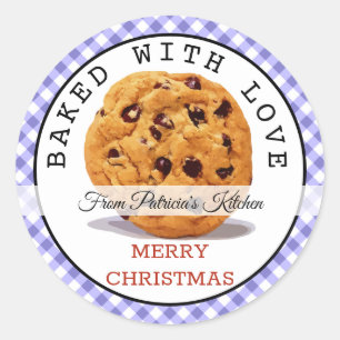 Baked With love Christmas Cookies Purple Gingham Classic Round Sticker