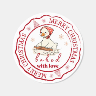 Baked With Love Christmas Duck Baking Classic Round Sticker