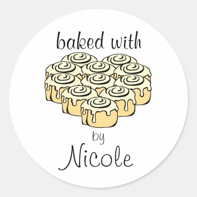 Baked With Love Cinnamon Roll Heart Personalized Classic Round Sticker (Front)