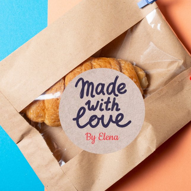 Baked with love Craft Paper Classic Round Sticker (Creator Uploaded)