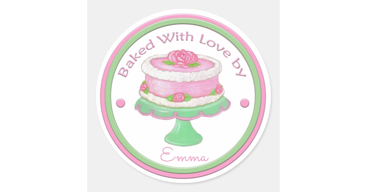 baked with love custom stickercake classic round sticker zazzlecom