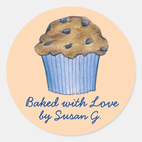 Baked with Love Customized Blueberry Muffin Food Classic Round Sticker