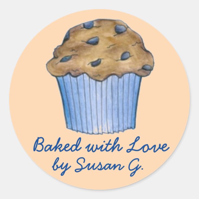 Baked with Love Customized Blueberry Muffin Food Classic Round Sticker (Front)
