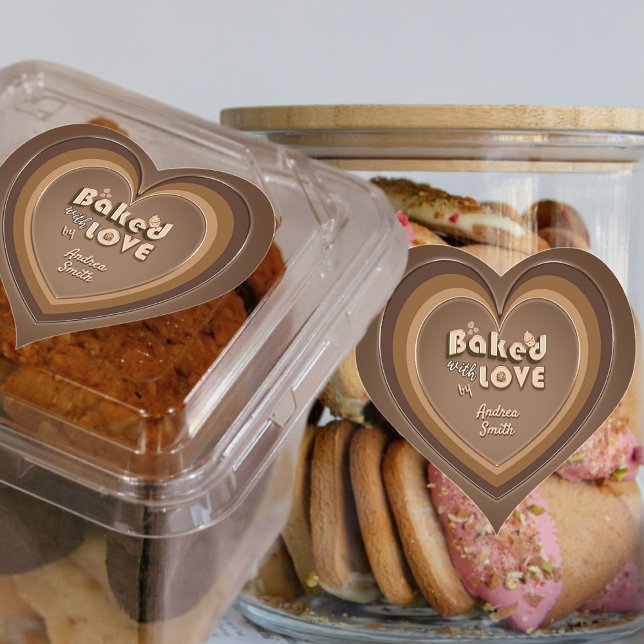 Baked With Love Cute Choco Brown Goods Package  Heart Sticker (Creator Uploaded)