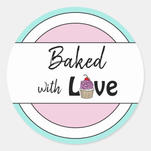 Baked with Love  Cute Cupcake Pastel Colors Classic Round Sticker