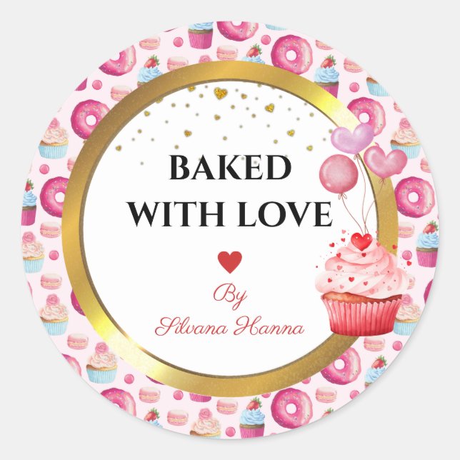 Baked with Love - Cute Cupcakes & Donuts  Classic Round Sticker (Front)