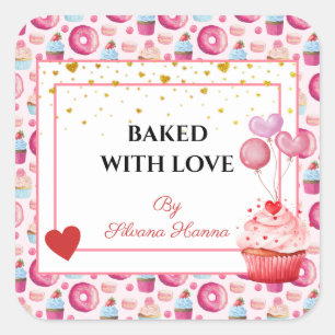 Baked with Love - Cute Cupcakes & Donuts  Square Sticker