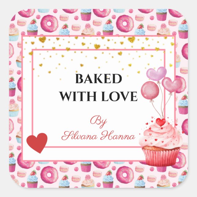 Baked with Love - Cute Cupcakes & Donuts  Square Sticker (Front)