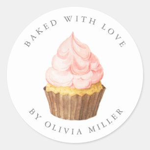 Baked With Love Elegant Pink Cupcake Sticker