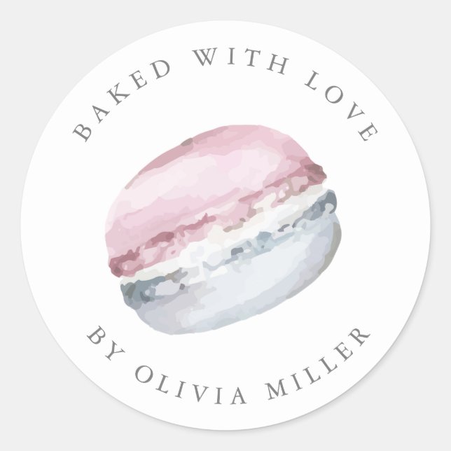 Baked With Love Elegant Pink Macarons Pastry  Classic Round Sticker (Front)