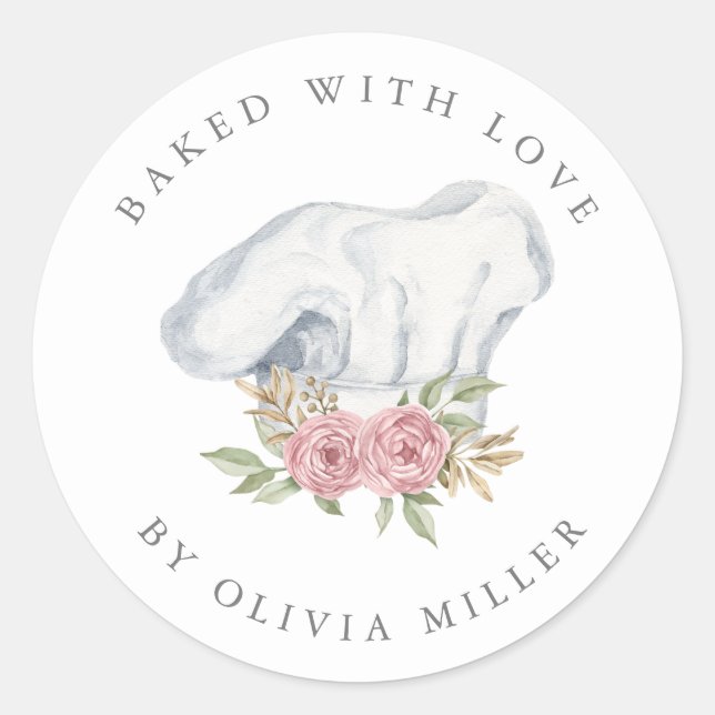 Baked With Love Elegant Pink Mixer Pastry  Classic Classic Round Sticker (Front)