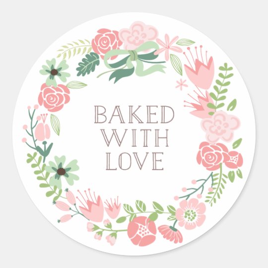 baked with love floral wreath thank you stickers zazzle