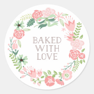 Baked with Love Floral Wreath Thank You Stickers