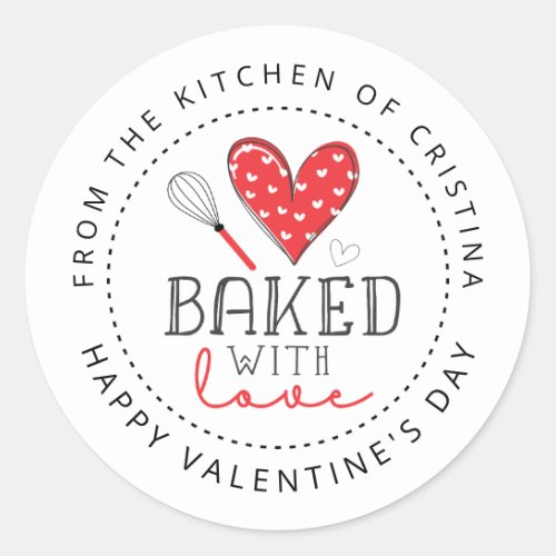 Baked with Love from the kitchen of Valentines Classic Round Sticker