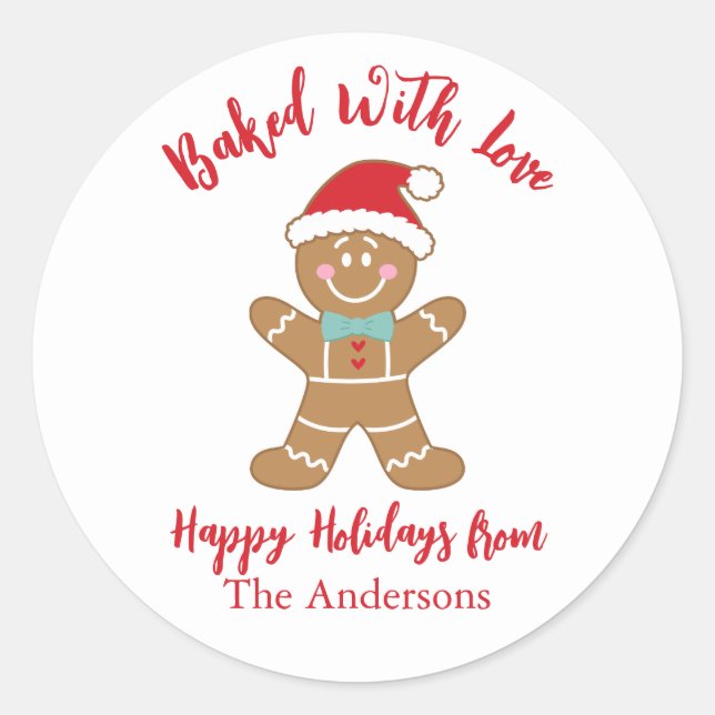Baked With Love Gingerbread Christmas Classic Round Sticker (Front)