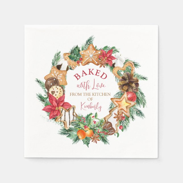 Baked with love Gingerbread wreath Christmas Napkins (Front)