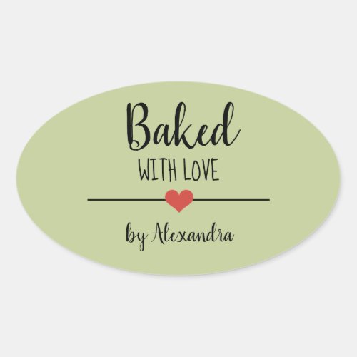 Baked with love green name heart sticker