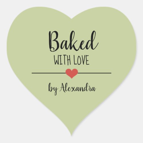 Baked with love green name heart sticker