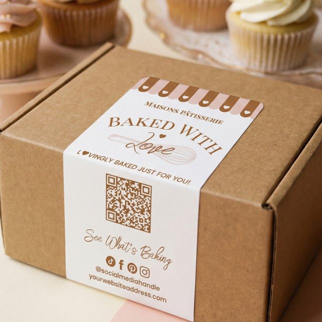 Baked With Love Hand Drawn Whisk QR Code Bakery Label (Baked With Love Hand Drawn Whisk QR Code Bakery Label)