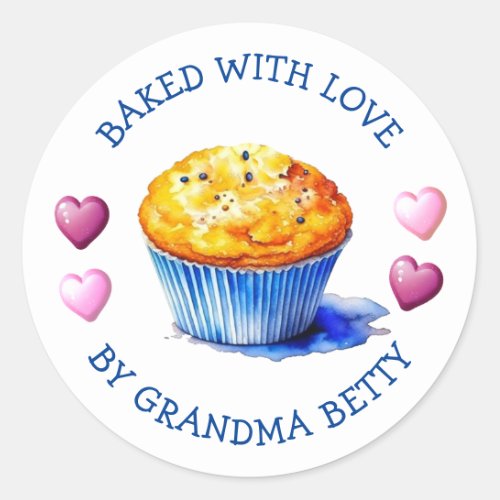 Baked with Love Handmade Blueberry Muffins Classic Round Sticker