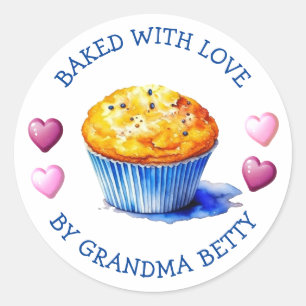 Baked with Love, Handmade Blueberry Muffins Classic Round Sticker
