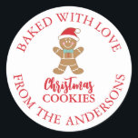 Baked With Love Holiday Gingerbread Christmas Classic Round Sticker<br><div class="desc">A cute Christmas gingerbread cookie sticker with the words Baked with Love and personalized with your name. Great for decorating your homemade baked goods. Designed for you by Blackberry Boulevard.</div>