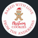 Baked With Love Holiday Gingerbread Christmas Classic Round Sticker<br><div class="desc">A cute Christmas gingerbread cookie sticker with the words Baked with Love and personalized with your name. Great for decorating your homemade baked goods. Designed for you by Blackberry Boulevard.</div>