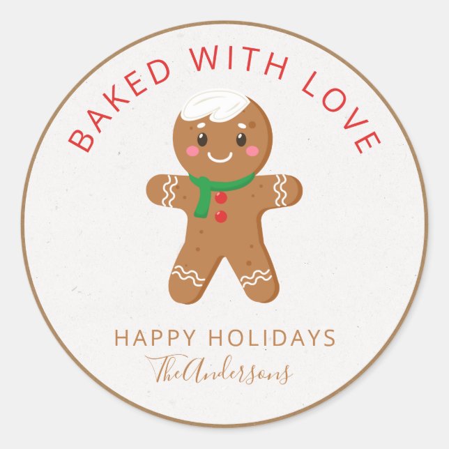 Baked With Love Holiday Gingerbread Classic Round Sticker (Front)