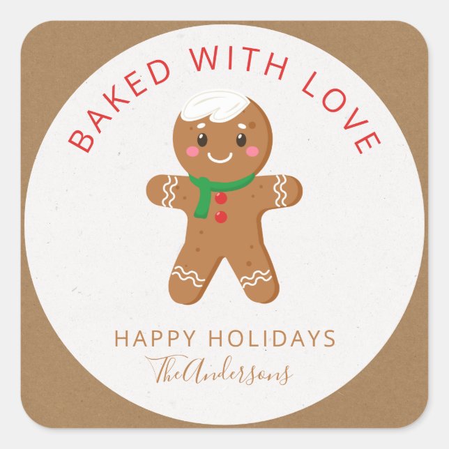 Baked With Love Holiday Gingerbread  Square Sticker (Front)