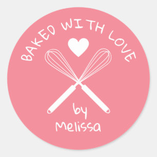 Baked With Love Home Baker Whisk Pink And White Classic Round Sticker