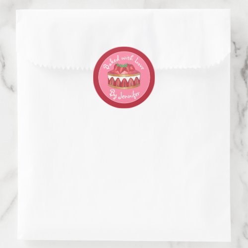 Baked with Love Homemade Strawberry Fraisier Cake Classic Round Sticker