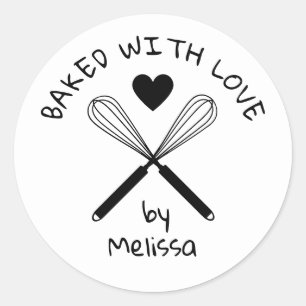 Baked With Love Kitchen Whisk Black And White Classic Round Sticker