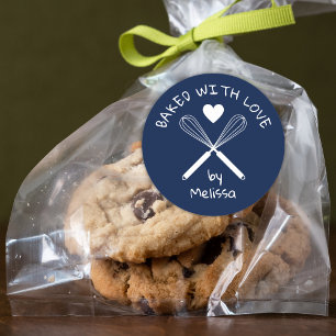 Baked With Love Kitchen Whisk Blue And White Classic Round Sticker