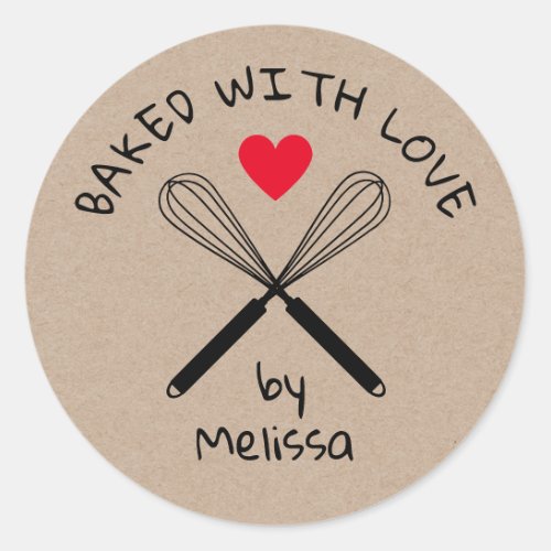 Baked With Love Kitchen Whisk Rustic Kraft Classic Round Sticker