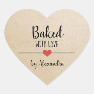 Baked with love kraft name heart sticker