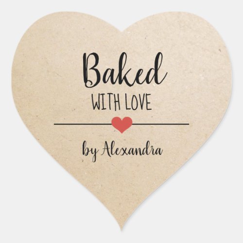 Baked with love kraft name heart sticker