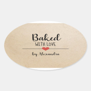 Baked with love Kraft name Oval Sticker