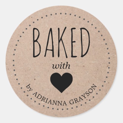 Baked With Love Kraft Paper Heart Classic Round Classic Round Sticker