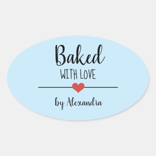 Baked with love light blue name heart sticker