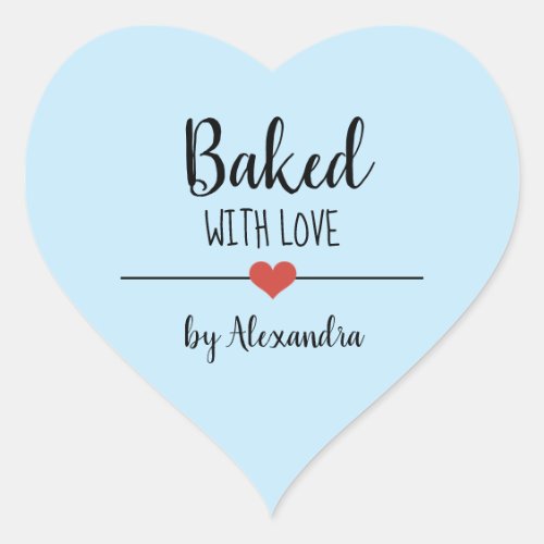 Baked with love light blue name heart sticker