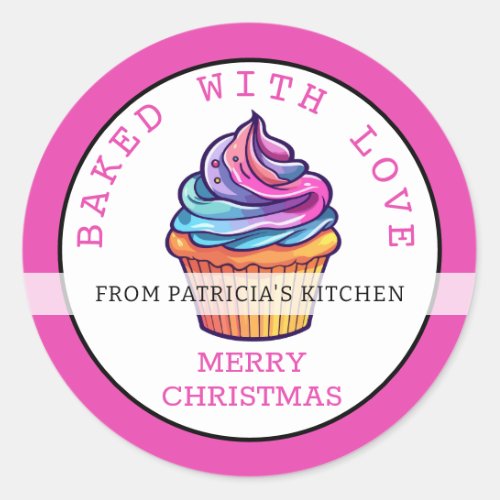 Baked With Love Merry Christmas Cupcakes Pink Classic Round Sticker