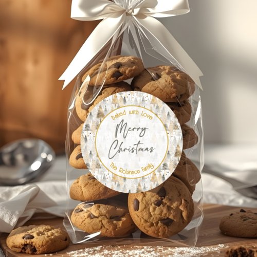 Baked With Love Merry Christmas Neutral Trees Classic Round Sticker