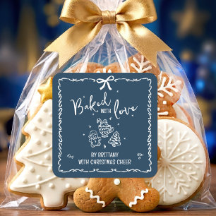 Baked With Love Navy Christmas Hand Drawn Doodles Square Sticker
